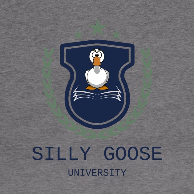 Silly Goose University - Angry Cartoon Goose Blue Emblem With Green Details by Double E Design